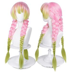 ✨ Women's Max Beauty Anime Pink and Green Wigs Cosplay Braided Hairs Pigtails